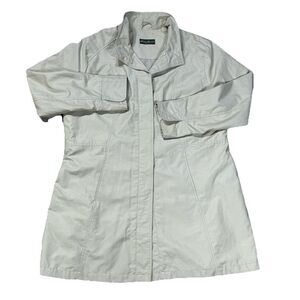 Eddie Bauer Jacket Women's Beige Rain Coat Trench Buttons Mid Length Utility